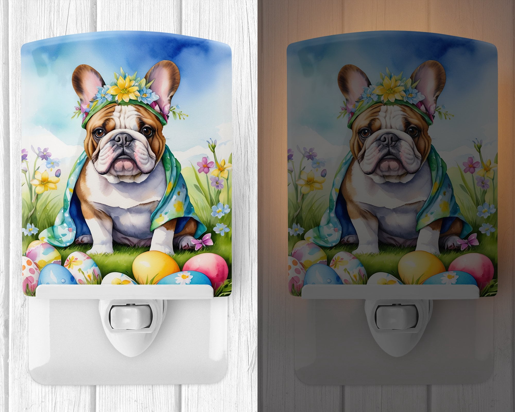 English Bulldog Easter Egg Hunt Ceramic Night Light 4 in x 6 in