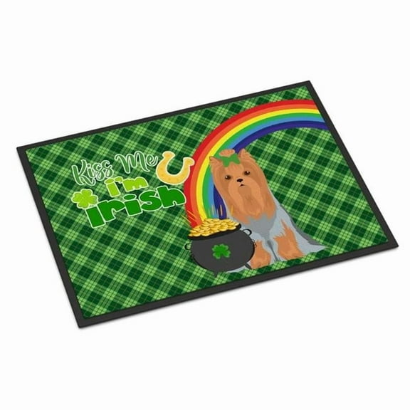 Blue and Tan Full Coat Yorkshire Terrier St. Patrick's Day Indoor or Outdoor Mat 24x36 36 in x 24 in
