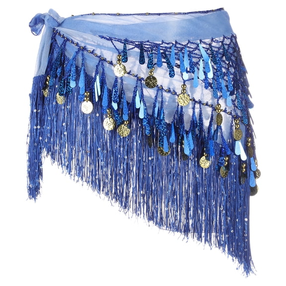 Uxcell Women's Belly Dance Hip Scarf with Sequins Triangle Wrap Skirts Waist Chain for Party Costume Performance Dark Blue