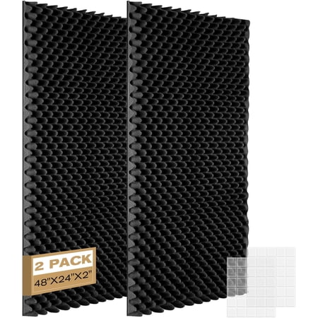 Acoustic Panels 48 x24 x2 - Sound Proof Wall Panels for Studio & Home Office Egg Crate Foam with High Density Noise Absorption Easy to Cut & Install (2 Pack)