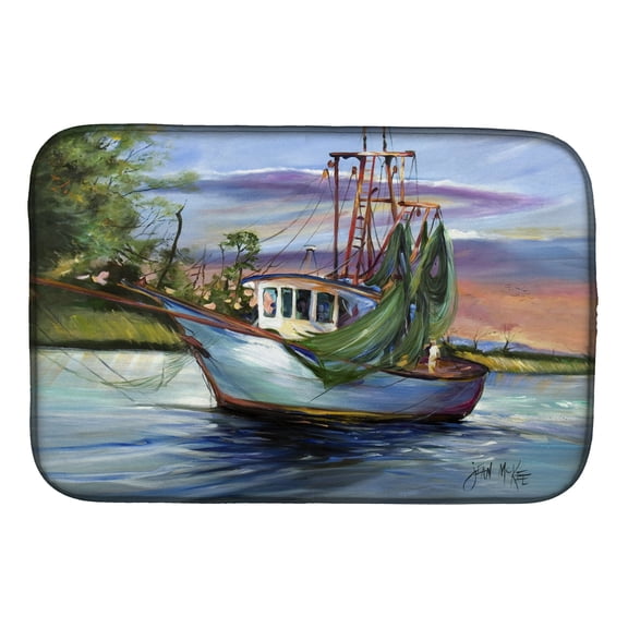 Caroline's Treasures Jeannie Shrimp Boat Dish Drying Mat