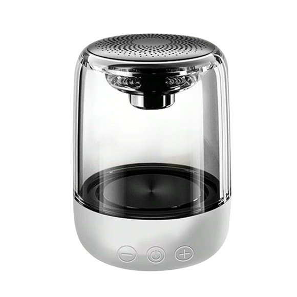 Injueey Altavoz Bluetooth 5.0 Inalámbrico LED Estéreo Altavoz HD Juegos de computadora Columna de luz de 7 colores Caja de sonido para baile de fiesta Cables de audio/vídeo Perla blanca