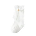 thumbnail image 1 of Faithtur Girl Ribbed Socks Pair, Toddler Elastic Cuff Solid Color Bow Decor Middle Length Baby Stockings, 1 of 3