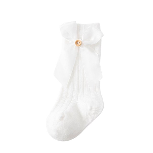 Faithtur Girl Ribbed Socks Pair, Toddler Elastic Cuff Solid Color Bow Decor Middle Length Baby Stockings
