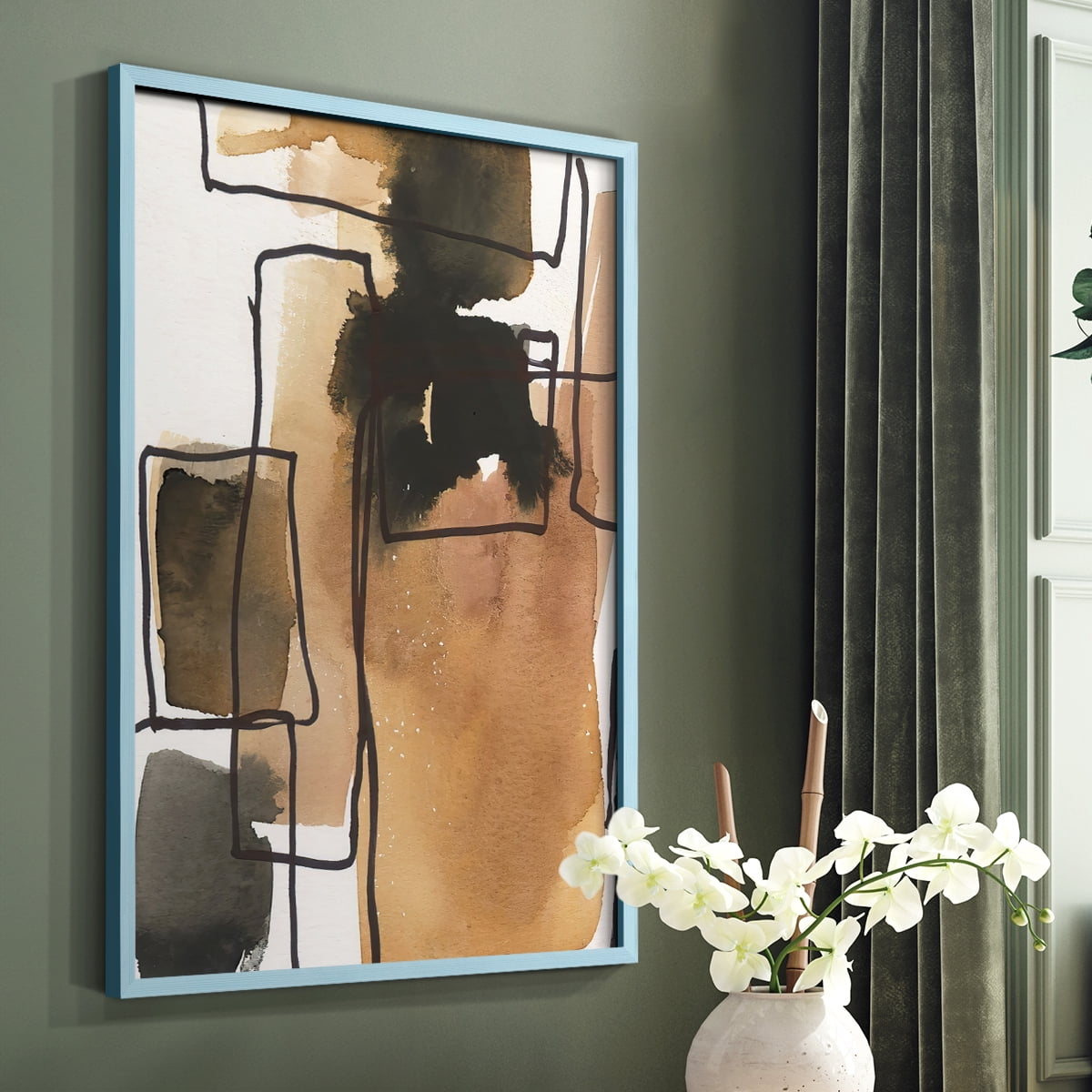Retro Vibe IV in Blue Solid Wood 11 x 14 Framed Print