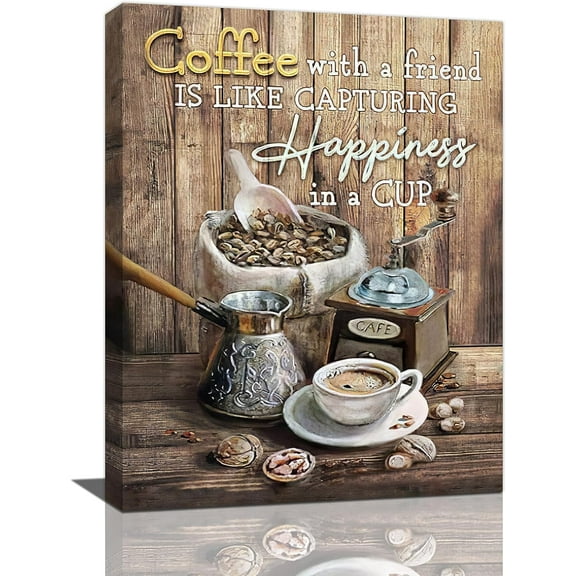 Coffee Canvas Wall Art Coffee Theme Pictures Wall Decor Prints Framed Modern Rustic Coffee Quotes Sign Dining Room Painting Artwork for Home Restaurant Kitchen Cafe Bar 12"x16"