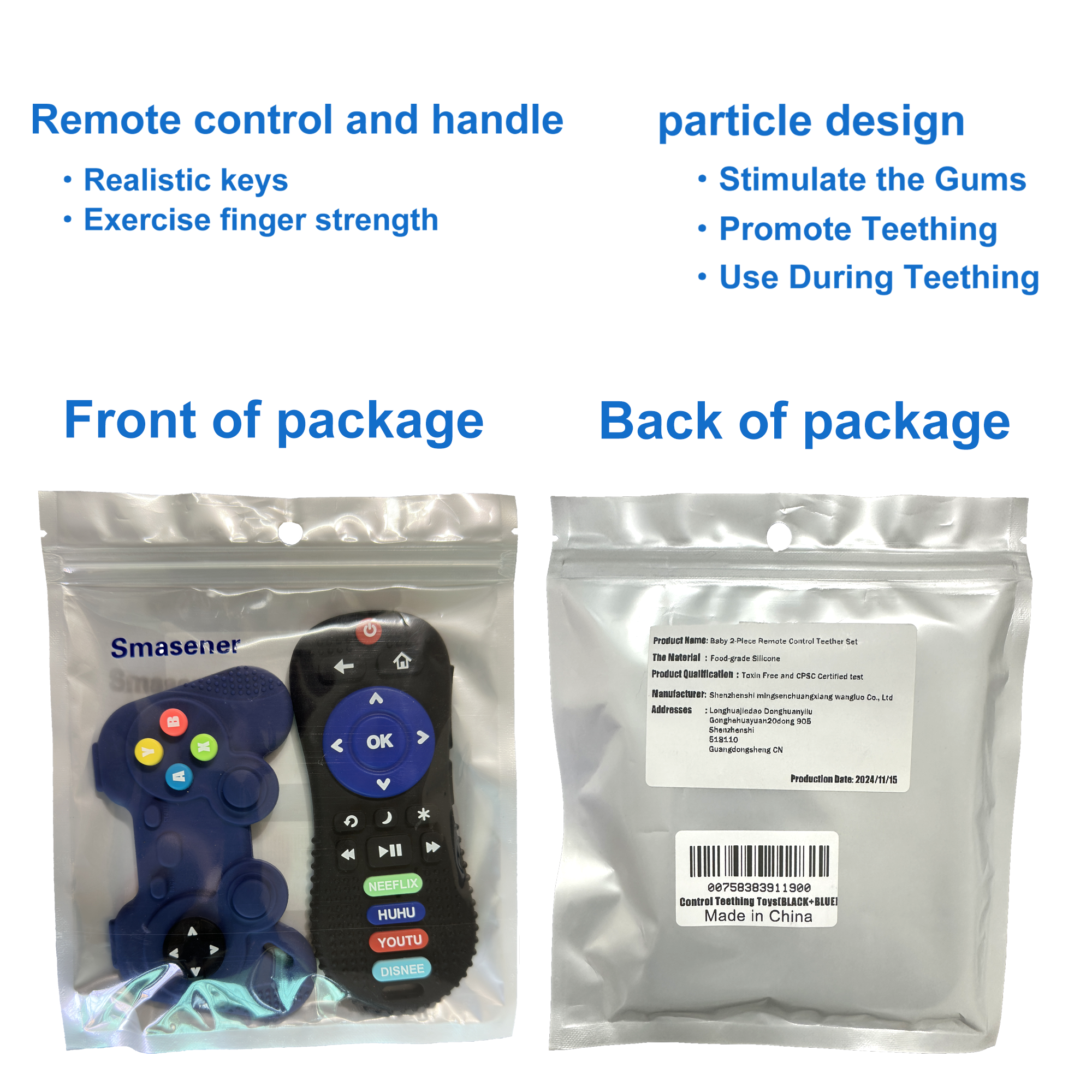 Smasener Silicone Teething Toys, Remote & Game Controller, 2-Piece Set photo 7