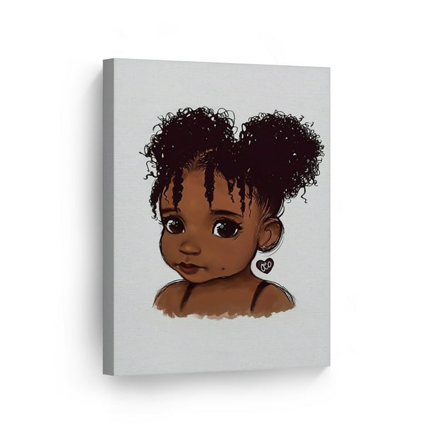 Smile Art Design Pure African Girl Cute Curly Hair White Background Digital  Painting Canvas Print Cartoon Kids Room Wall Art American Nursery Kids Room  Art Home Decor Ready to Hang Made in