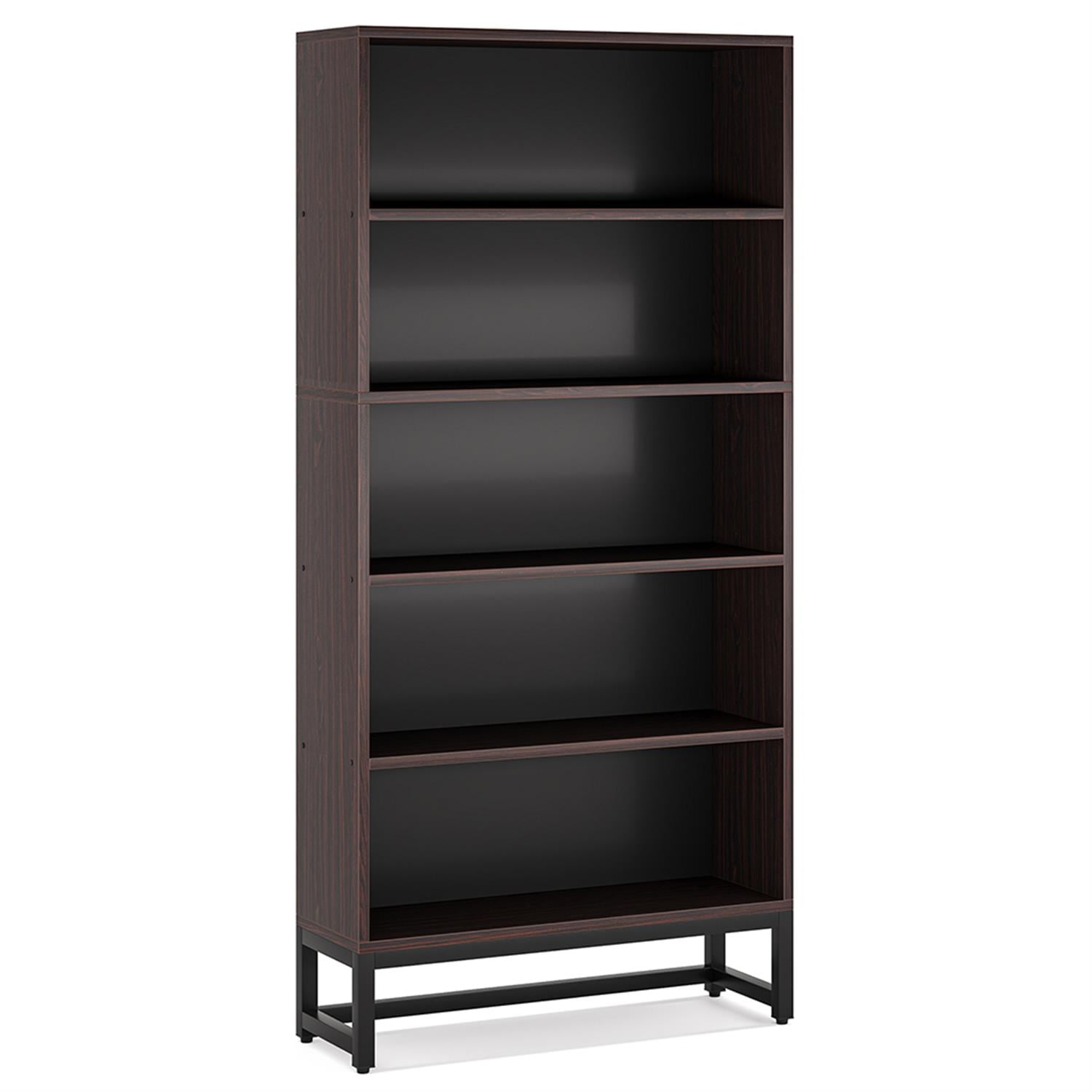 Demi Bonn 5-Tier Bookcase, Wood and Metal Bookshelf Storage Organizer, 70" Tall Display Standing Shelf Unit for Bedroom, Living Room, Black