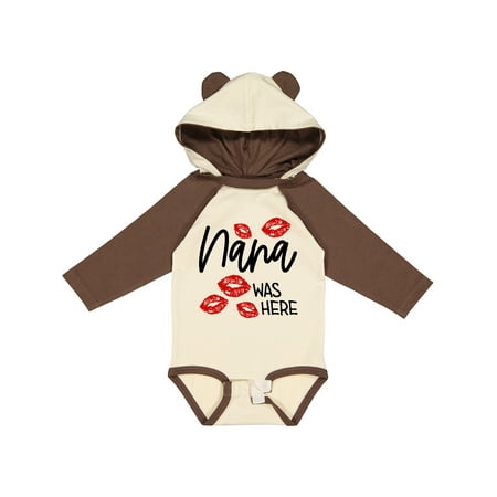 

Inktastic Nana Was Here Red Kisses Gift Baby Boy or Baby Girl Long Sleeve Bodysuit