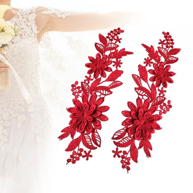 HILABEE 3x2Pcs Lace Applique Flower Embroidery Applique for Wedding Prom Dress  Clothes Red - Walmart.com