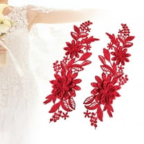 1 Pair Lace Flower Applique Lace Fabric Trims Floral Embroidery Patches for DIY Sewing Craft Decoration Evening Dress Jackets Red