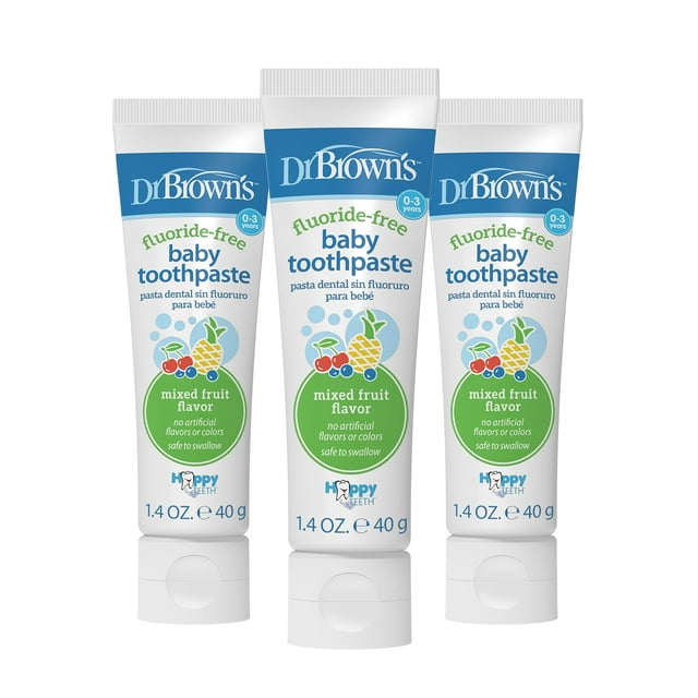 Pasta de dientes Dr. Brown's sin flúor para bebés y niños pequeños, 40 g, paquete de 3