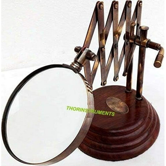Vintage Style Desk Top Channer Magnifier Nautical Brass Magnifying Glass on Wooden Stand Rustic Vintage Home Decor Gifts