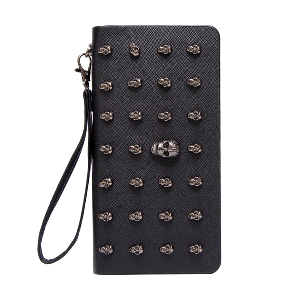 Wallet Longleather Wallet Purse Black Studded Wristeltstylish Womens Multizipper Women Purses