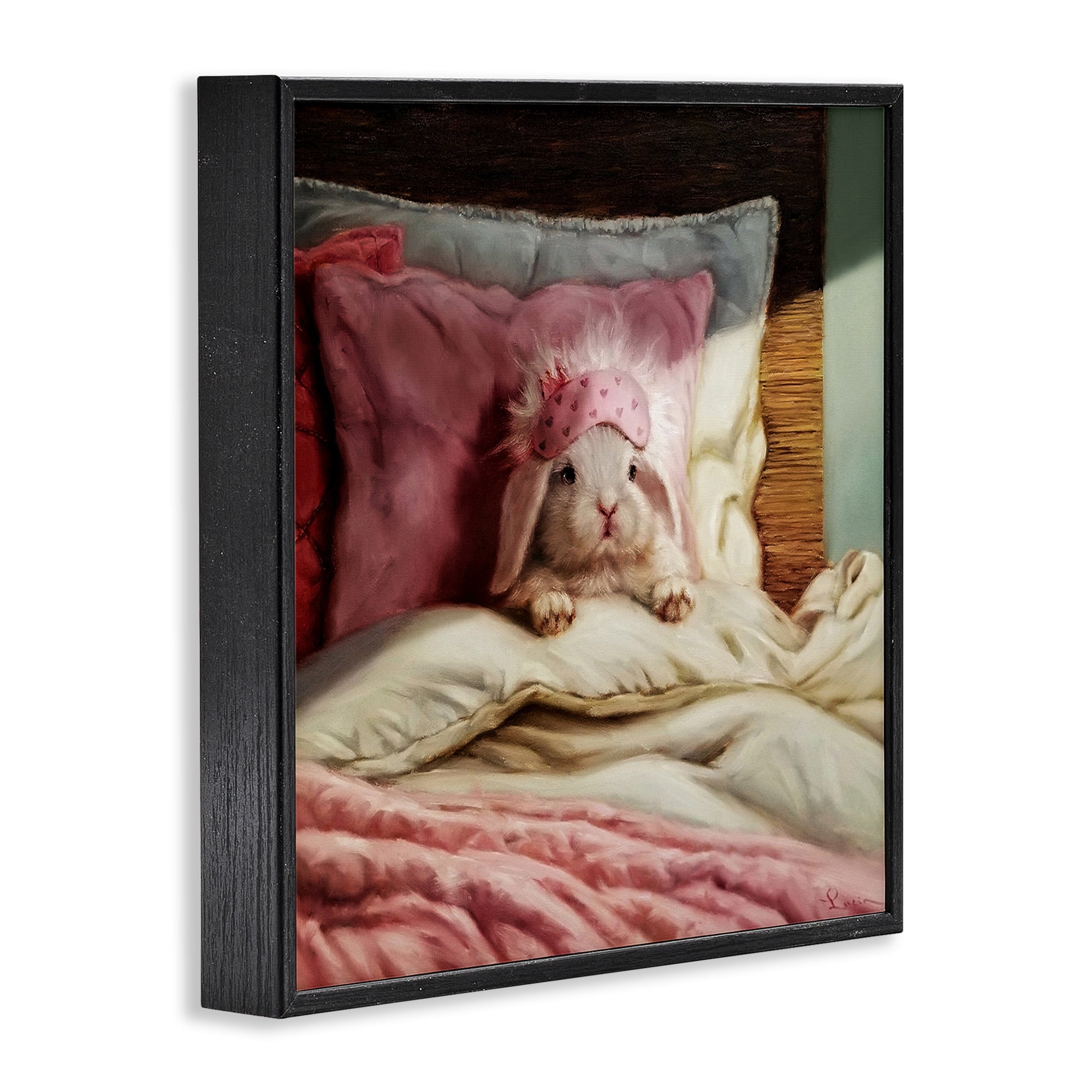 Stupell Industries Bunny Resting in Bed Animals & Insects Painting Black Framed Art Print Wall Art, 24 x 24