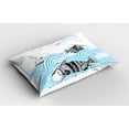 thumbnail image 2 of Ambesonne Fish Pillow Sham, Sketch Boat and Animals, 26" X 20", Blue Black and White, 2 of 2