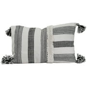 Foreside Home & Garden Black Striped Hand Woven 14x22" Outdoor Decorative Throw Pillow with Hand Tied Tassels