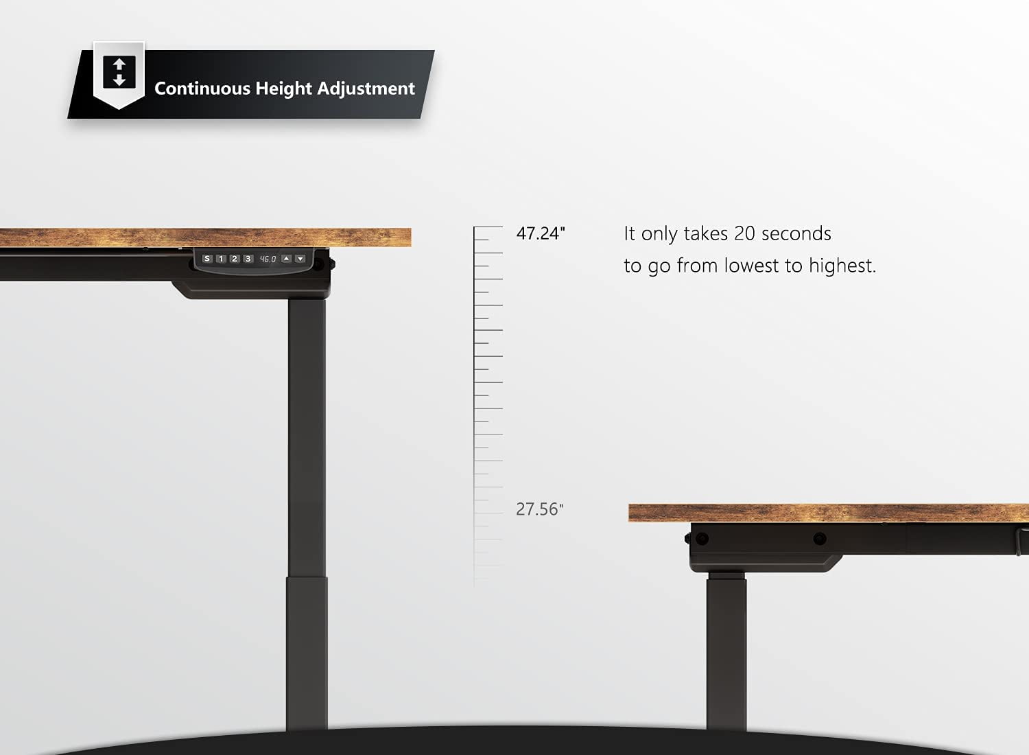 DESINO 63x48 Inch Triple Motor L Shaped Standing Desk Reversible, Electric Height Adjustable Corner Stand up Desk, Sit Stand Desk Computer Workstation, Black Frame/Rustic Brown Top