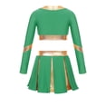 thumbnail image 2 of iEFiEL Kids Girls Color Contrast Patchwork Cheer Leader Dance Outfit Rhinestone Letters Print Crop Top with Pleated Skirt Green 16, 2 of 5