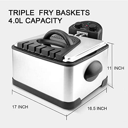 Secura Electric Deep Fryer 1800W Large Stainless Steel with with Triple Basket and Timer MSAF40DH Professional Grade Renewed 4.0L/4.2Qt 