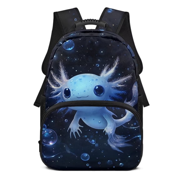 KUIFORTI Blue Axolotl Girls Backpack Kids School Bag Polyester Bookbag with Laptop Compartment Front Pockets Back to School Gifts for Elementary Students