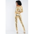 thumbnail image 4 of Metallic Small Scales Print Long Sleeve Off-the-shoulder Cropped Top And High Waist Slim Fit Legging Set, 4 of 5