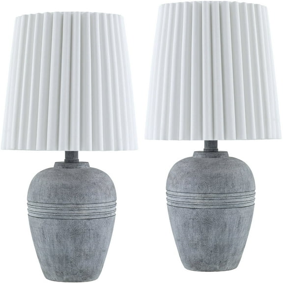 Livabliss Kakisa Traditional Accent Table Lamp, 19-inch, Gray with White Shade (Set of 2)