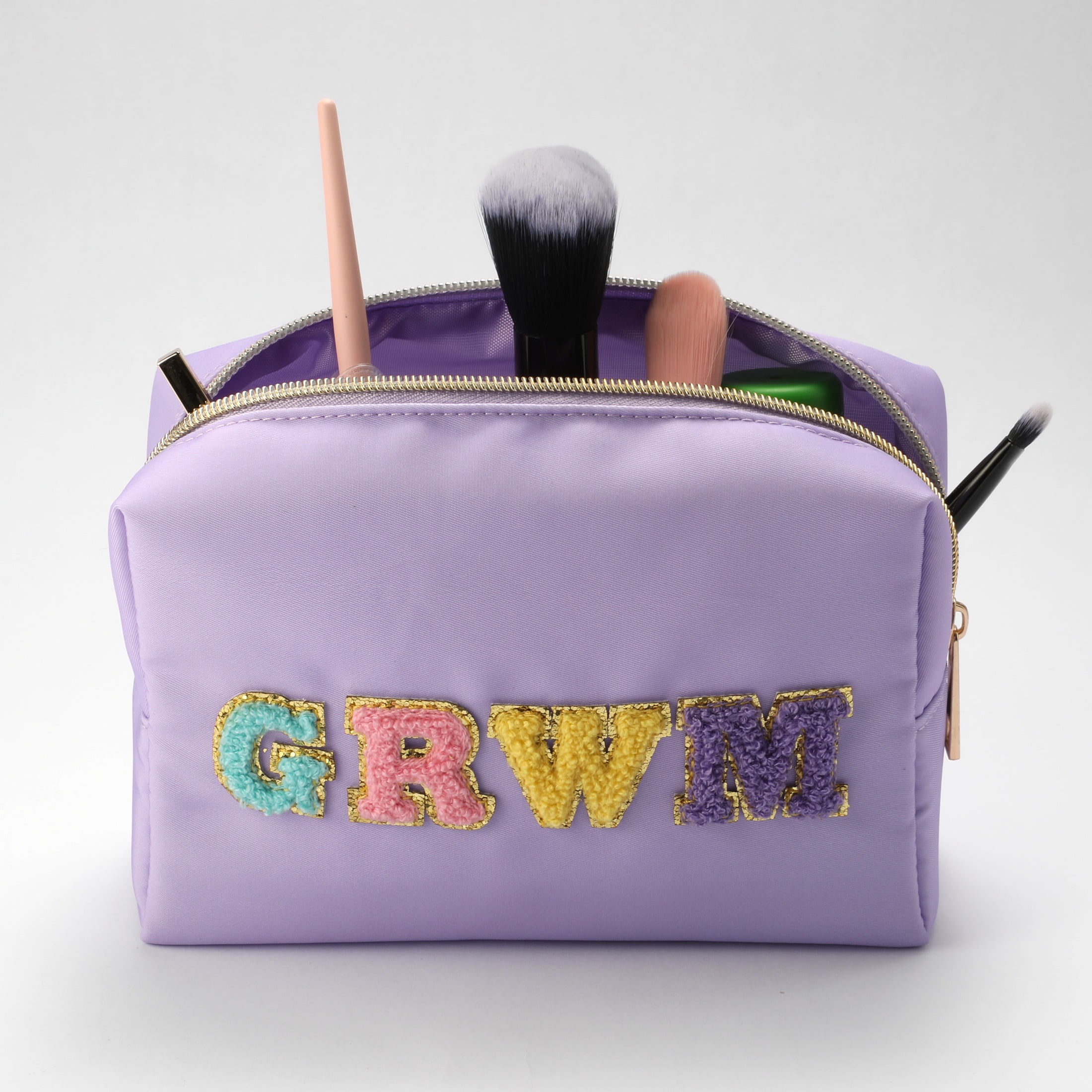 Purple GRWM Cosmetic Bag Pouch, 3.0" x 7.5" x 5.0"