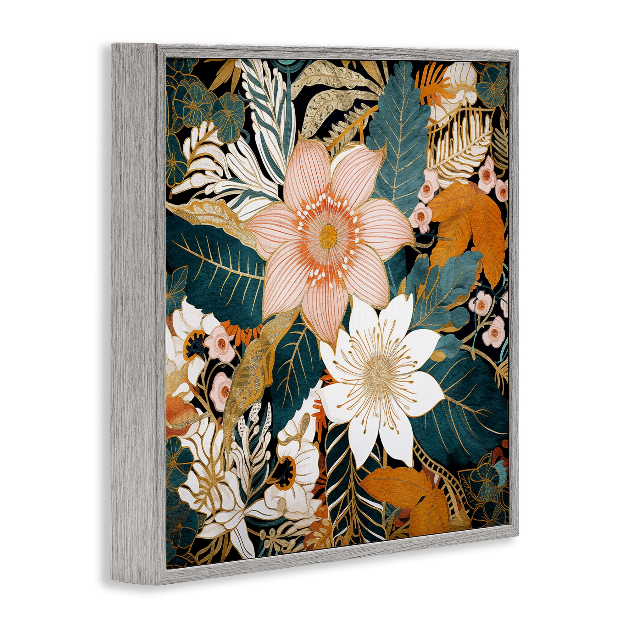 Stupell Industries Boho Flower Pattern Botanical & Floral Painting Gray Framed Art Print Wall Art, 12 x 12