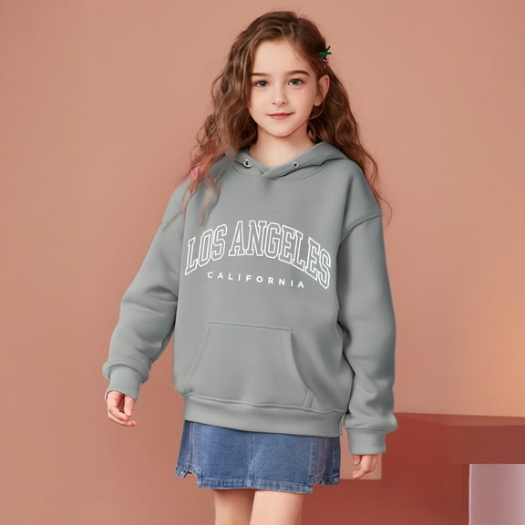 Hoodies Kids City Name Grey Hoodie Casual Long Sleeve Hoodie Sweatershirt Pullover Fall Clothes Girls Hoodies Size 12-13 Years