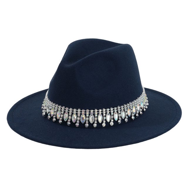GPOECD Stylish Western Cowboy Hat with Rhinestone Embellishments for Country Dance Parties and Events Navy,One Size