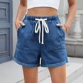 thumbnail image 2 of Mohiass Jean Shorts for Women Drawstring Elastic High Waist Roll Up Hem Summer Casual Baggy Stretchy Denim Shorts Jorts 2025 Blue 2XL, 2 of 6