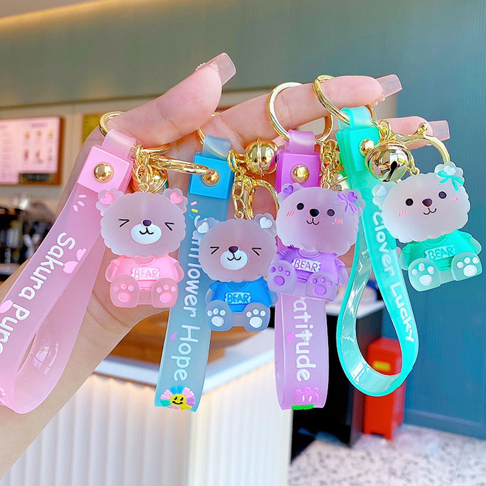 Deyuer Key Chain Cartoon Jelly Color Bear Unisex Multipurpose Letter Key  Ring Holder Bag Decoration 