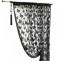[BRAND CLEARANCE] 78.74X39.37 Window Room Curtains，Butterfly Pattern Tassel String Door Curtain Divider Scarf (Black)