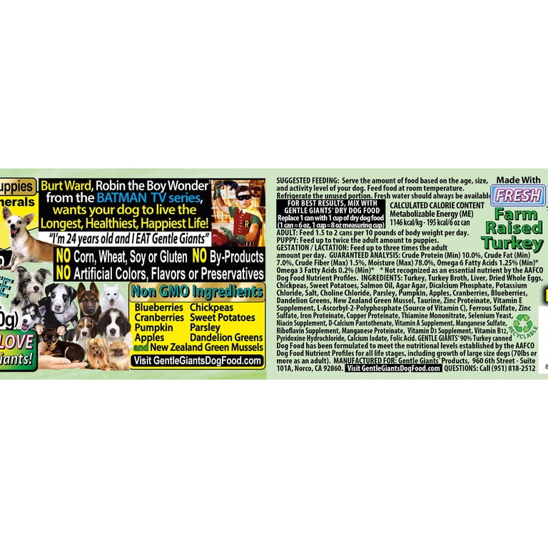 24 Pack) Gentle Giants Canine Nutrition 90% Turkey Grain-Free Wet