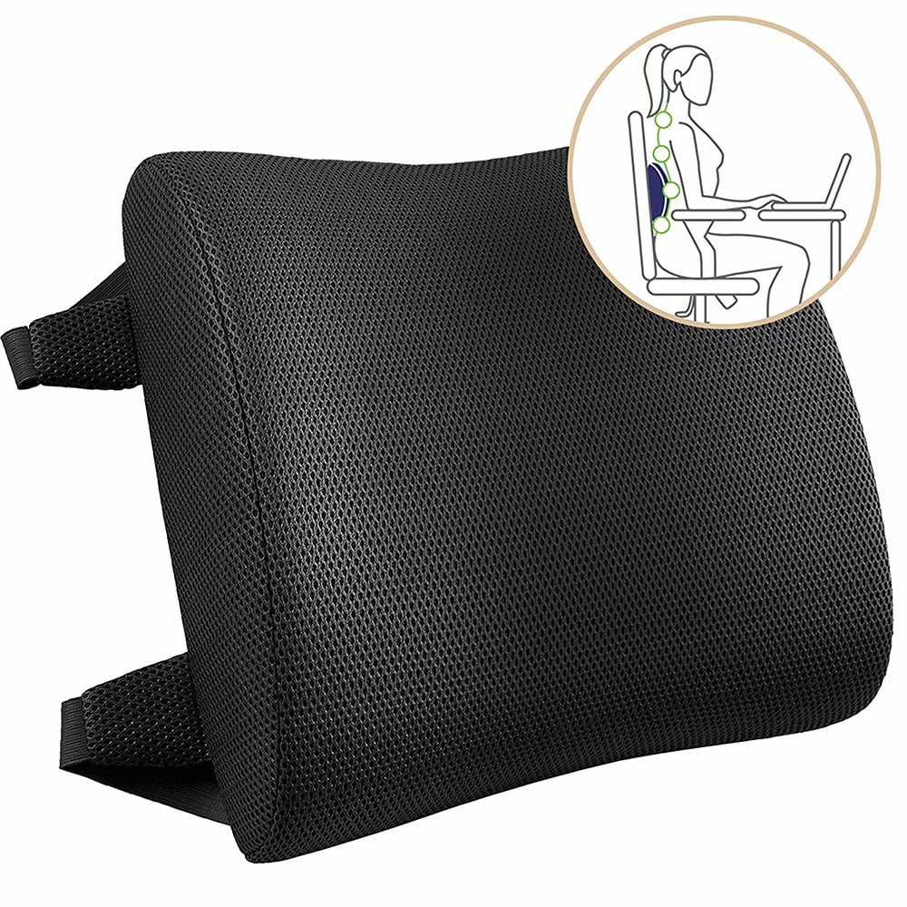 Memory Foam Lumbar Support Pillow For Back Pain In Black Office Chair At  Home Stock Photo - Download Image Now - iStock