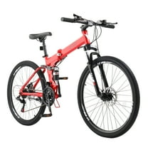 UBesGoo 26in Folding Mountain Bike for Men Women Shimano 21-Speed, with Disc Brakes, Red