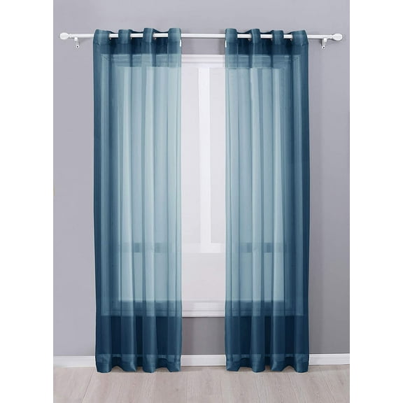 Decotex 2 Piece Sheer Voile Grommet Top Window Curtain Panel Drapes (54" X 84", Navy Blue)