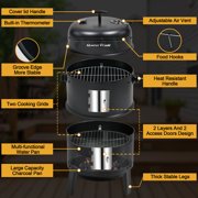Master Cook Vertical 16 Steel Charcoal Smoker Grill, Heavy Duty 4 in 1 Fire Pit with built-in Thermometer & Adjustable Vent System Black