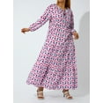 thumbnail image 6 of Michellecmm Women Geometric Print Long Dress, V-neck Puff Long Sleeve Loose Fashion Dress, 6 of 9