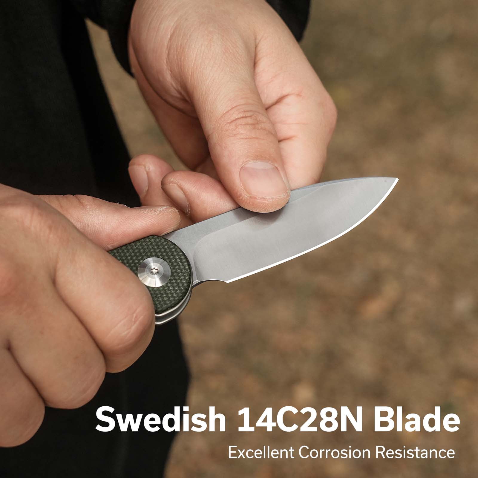 CIVIVI Elementum Slip Joint Pocket Knife, Folding Knife with 2.96" Swedish 14C28N Blade Micarta Handle C18062AJ-2 (Green)