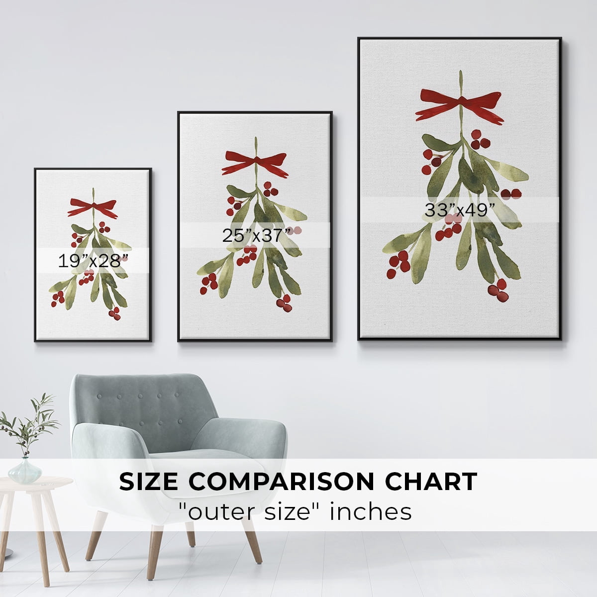 Mistletoe Bow I - Framed Gallery Wrapped Holiday Canvas - 27 x 41 - Black Frame