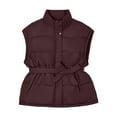 thumbnail image 6 of Vest for Women Trendy Women's Casual Solid Color Waisted Sleeveless Full Zipper Jacket with Belt Womens Winter Clothing Red L, 6 of 10
