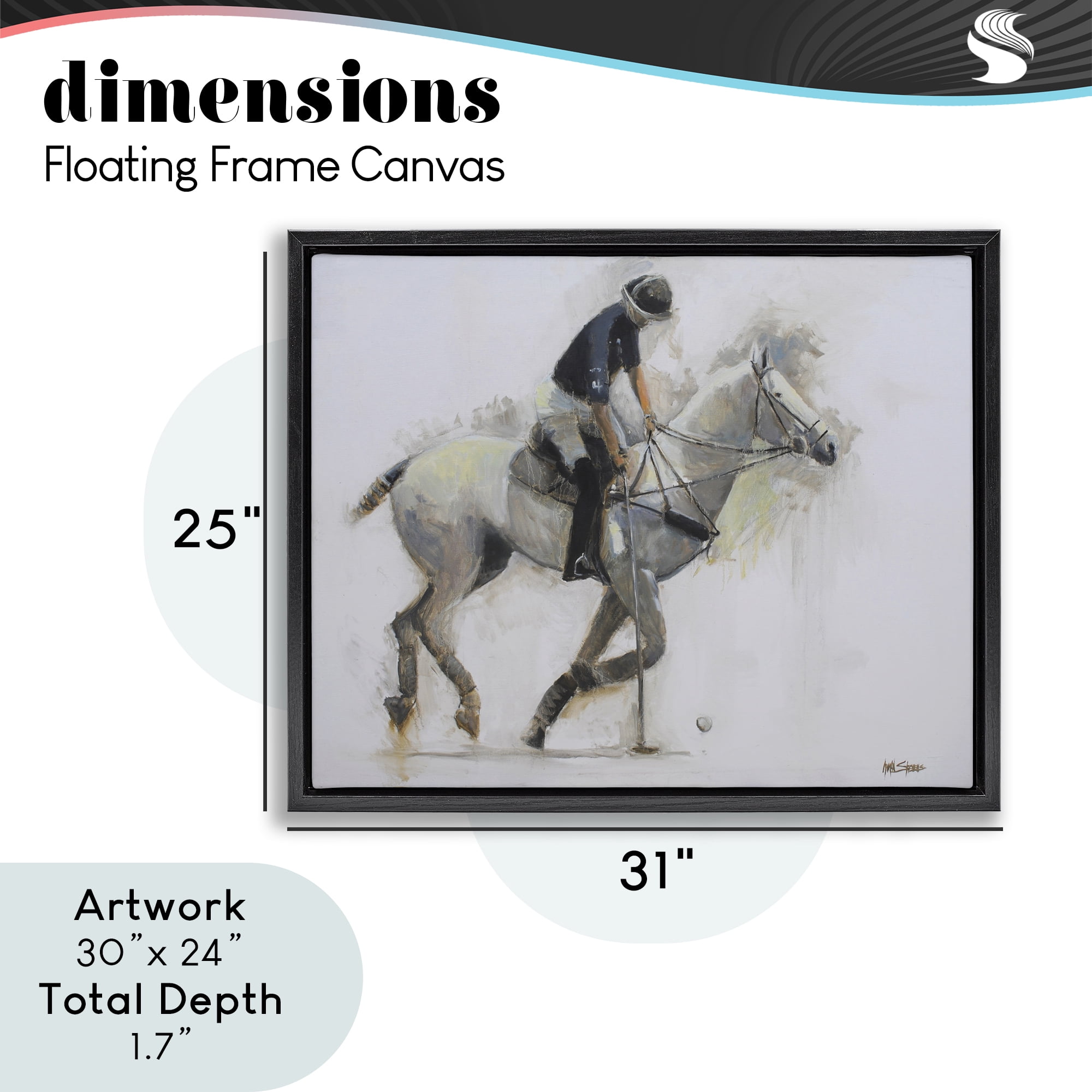 Stupell Industries Polo Rider in Motion Black Framed Floater Canvas Wall Art, design by Jadei Graphics