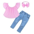 thumbnail image 6 of Toddler Girl Outfits 6-7 Years Denim Ripped Jeans 3Pcs Drop Shoulder Crop Headband Spring Clothes, 6 of 8