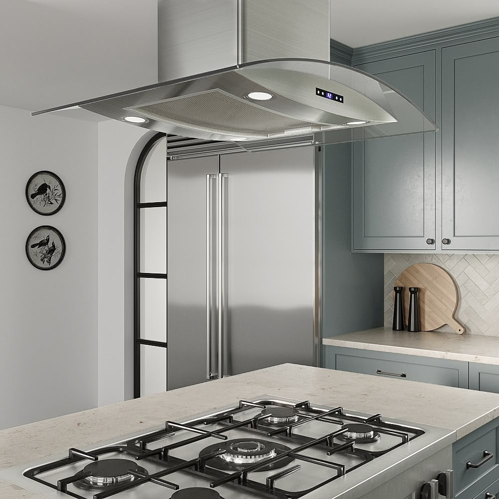 Streamline 30 in. Maddaloni Ductless Island 350 CFM Range Hood in Brushed Stainless Steel with Mesh Filters, Touchpad Control, LED Lights