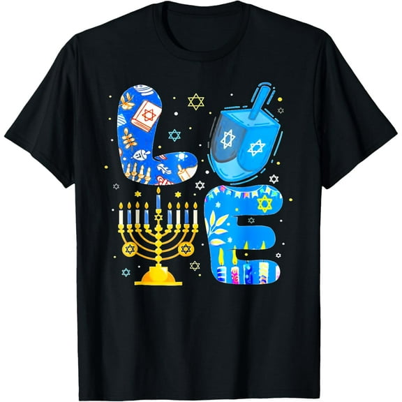 Love Hanukkah Menorah Happy Chanukkah Costume Jewish T-ShirtMen and women, Black T-shirt, size: Extra large
