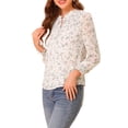 thumbnail image 4 of Allegra K Women's Floral Puff Long Sleeve Ruffle Tie Neck Chiffon Blouse, 4 of 6