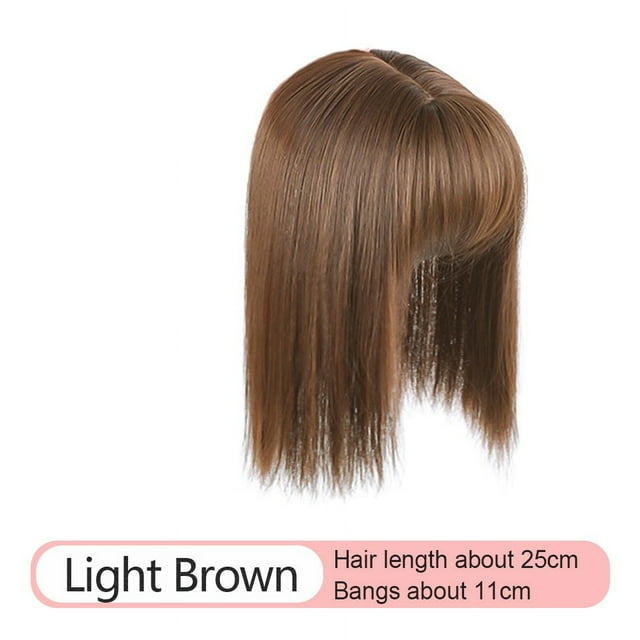 Peluca de pelo con flequillo de aire para mujer, pelo largo y liso, fibra sintética resistente al calor, pelo sintético sin pegamento